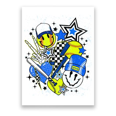 retro softball Vibes Funny softball Smile Face Meme Poster