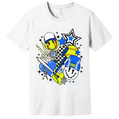 retro softball Vibes Funny softball Smile Face Meme Premium T-Shirt