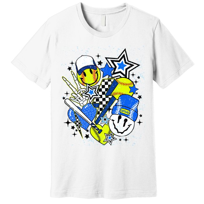 retro softball Vibes Funny softball Smile Face Meme Premium T-Shirt