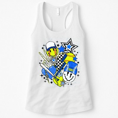 retro softball Vibes Funny softball Smile Face Meme Womens Tank Top