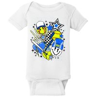 retro softball Vibes Funny softball Smile Face Meme Baby Bodysuit