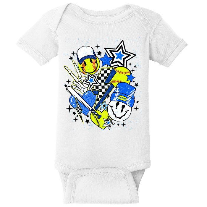 retro softball Vibes Funny softball Smile Face Meme Baby Bodysuit