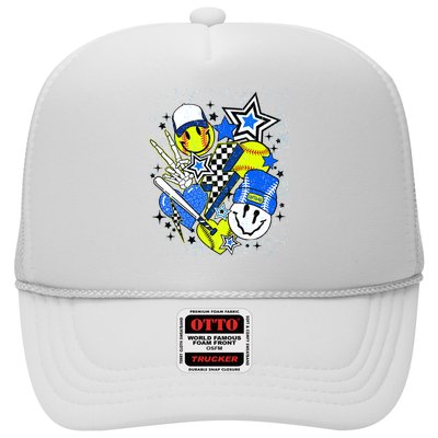 retro softball Vibes Funny softball Smile Face Meme Trucker Hat