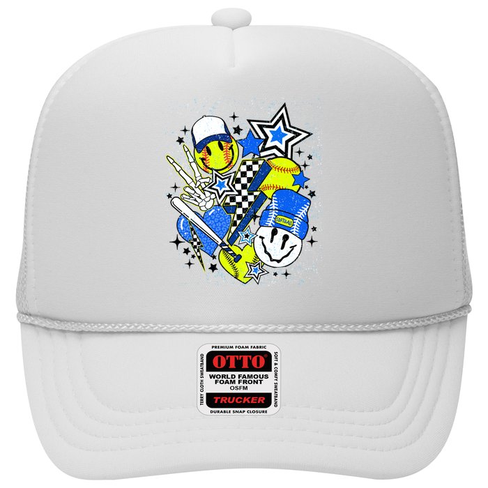 retro softball Vibes Funny softball Smile Face Meme Trucker Hat