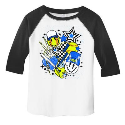 retro softball Vibes Funny softball Smile Face Meme Toddler Fine Jersey T-Shirt