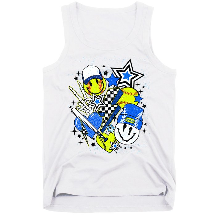 retro softball Vibes Funny softball Smile Face Meme Tank Top