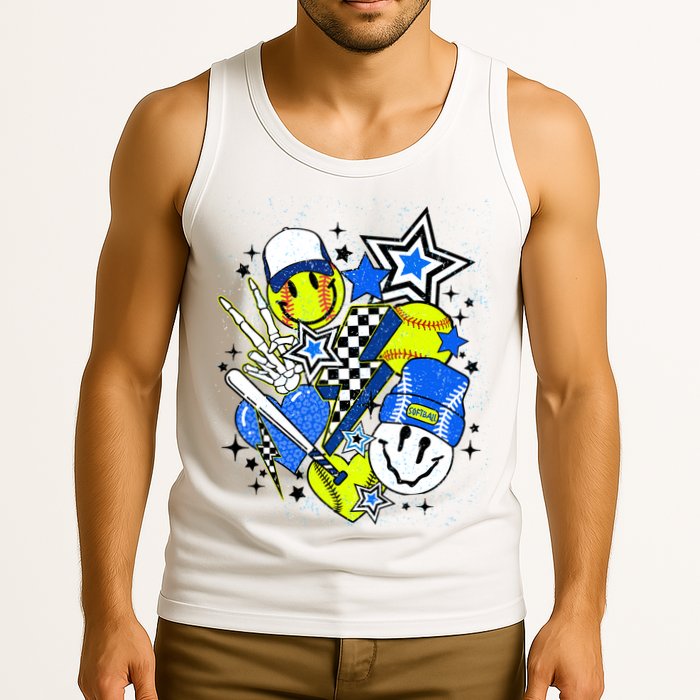 retro softball Vibes Funny softball Smile Face Meme Tank Top