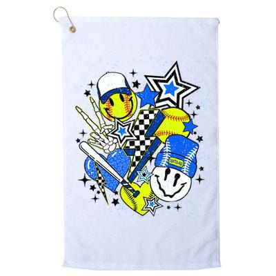 retro softball Vibes Funny softball Smile Face Meme Golf Towel