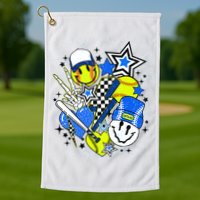 retro softball Vibes Funny softball Smile Face Meme Golf Towel