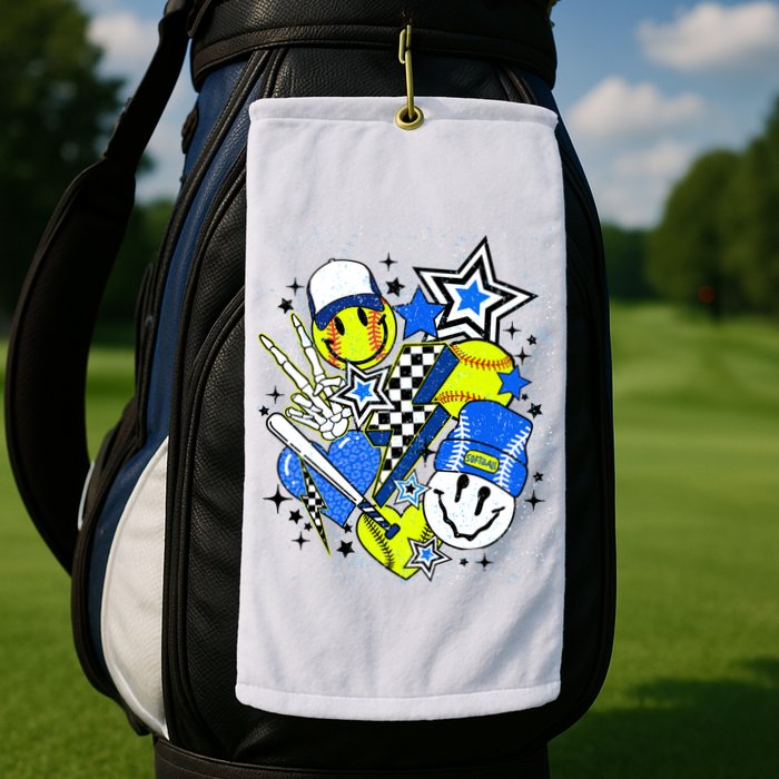 retro softball Vibes Funny softball Smile Face Meme Golf Towel