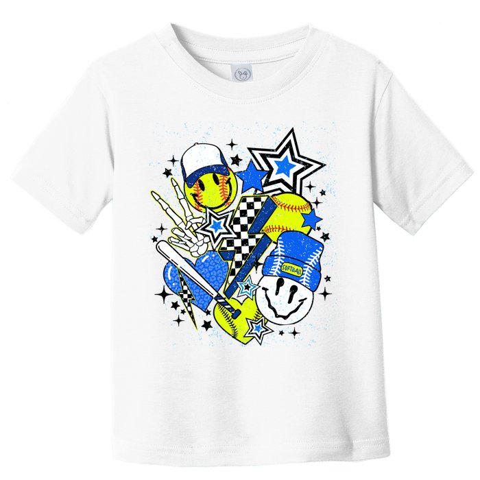 retro softball Vibes Funny softball Smile Face Meme Toddler T-Shirt