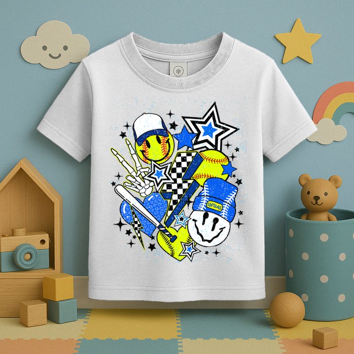 retro softball Vibes Funny softball Smile Face Meme Toddler T-Shirt