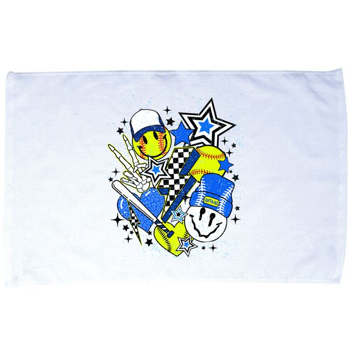 retro softball Vibes Funny softball Smile Face Meme Microfiber Hand Towel