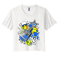 retro softball Vibes Funny softball Smile Face Meme Crop Top
