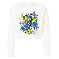 retro softball Vibes Funny softball Smile Face Meme Cropped Pullover Crew