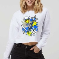 retro softball Vibes Funny softball Smile Face Meme Cropped Pullover Crew
