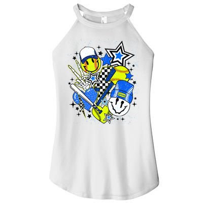 retro softball Vibes Funny softball Smile Face Meme Women's Perfect Tri Rocker Tank