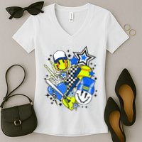 retro softball Vibes Funny softball Smile Face Meme Women's V-Neck T-Shirt