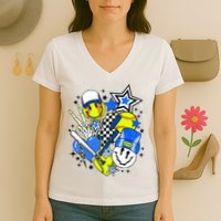 retro softball Vibes Funny softball Smile Face Meme Women's V-Neck T-Shirt