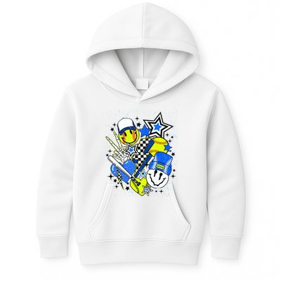 retro softball Vibes Funny softball Smile Face Meme Kids Hoodie