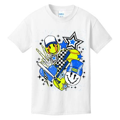 retro softball Vibes Funny softball Smile Face Meme Kids T-Shirt