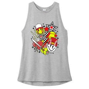 retro softball Vibes Funny softball Smile Face Meme Ladies PosiCharge Tri-Blend Wicking Tank