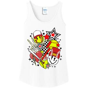 retro softball Vibes Funny softball Smile Face Meme Ladies Essential Tank