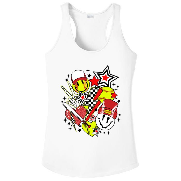 retro softball Vibes Funny softball Smile Face Meme Ladies PosiCharge Competitor Racerback Tank