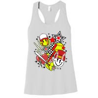 retro softball Vibes Funny softball Smile Face Meme Women's Racerback Tank