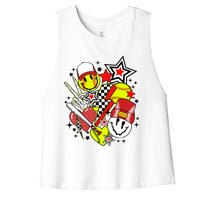 retro softball Vibes Funny softball Smile Face Meme Women's Racerback Cropped Tank