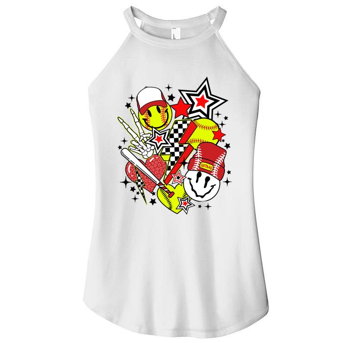 retro softball Vibes Funny softball Smile Face Meme Women's Perfect Tri Rocker Tank