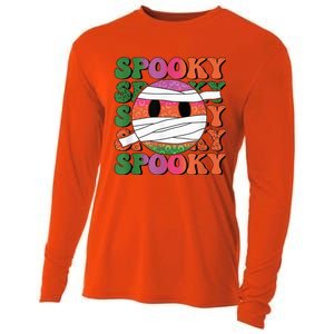 Retro spooky vibes mummy smile face halloween boo ghost Cooling Performance Long Sleeve Crew