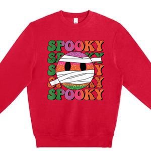 Retro spooky vibes mummy smile face halloween boo ghost Premium Crewneck Sweatshirt