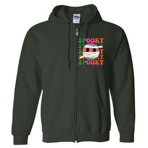 Retro spooky vibes mummy smile face halloween boo ghost Full Zip Hoodie