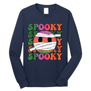 Retro spooky vibes mummy smile face halloween boo ghost Long Sleeve Shirt