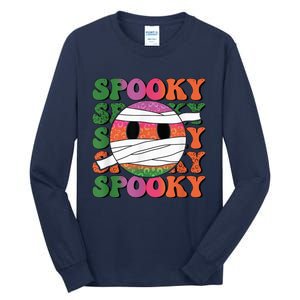 Retro spooky vibes mummy smile face halloween boo ghost Tall Long Sleeve T-Shirt