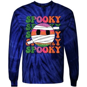 Retro spooky vibes mummy smile face halloween boo ghost Tie-Dye Long Sleeve Shirt