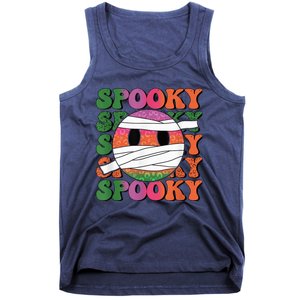 Retro spooky vibes mummy smile face halloween boo ghost Tank Top