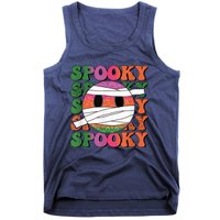 Retro spooky vibes mummy smile face halloween boo ghost Tank Top