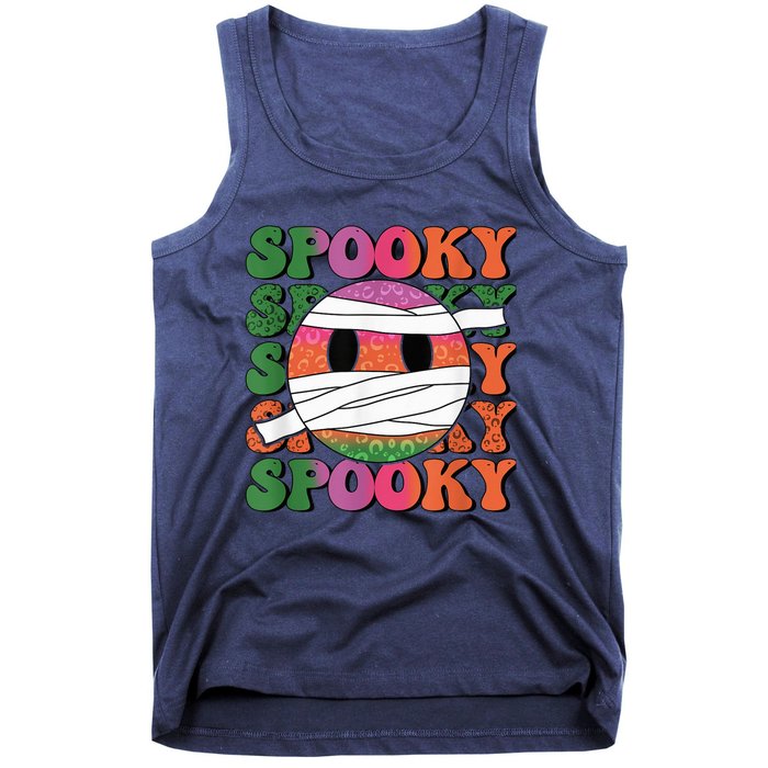 Retro spooky vibes mummy smile face halloween boo ghost Tank Top