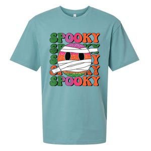 Retro spooky vibes mummy smile face halloween boo ghost Sueded Cloud Jersey T-Shirt