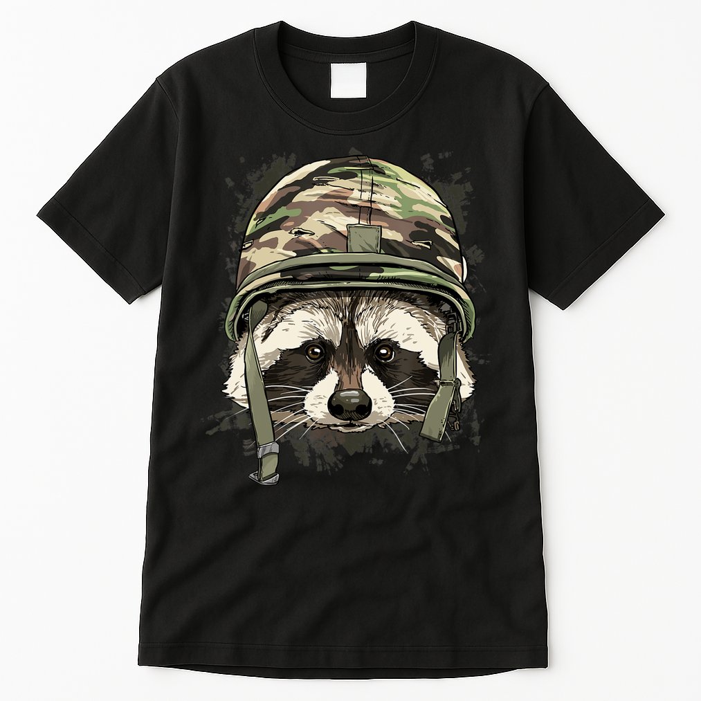 Raccoon Soldier Veteran Army Raccoon American Animal Lover Tall T-Shirt