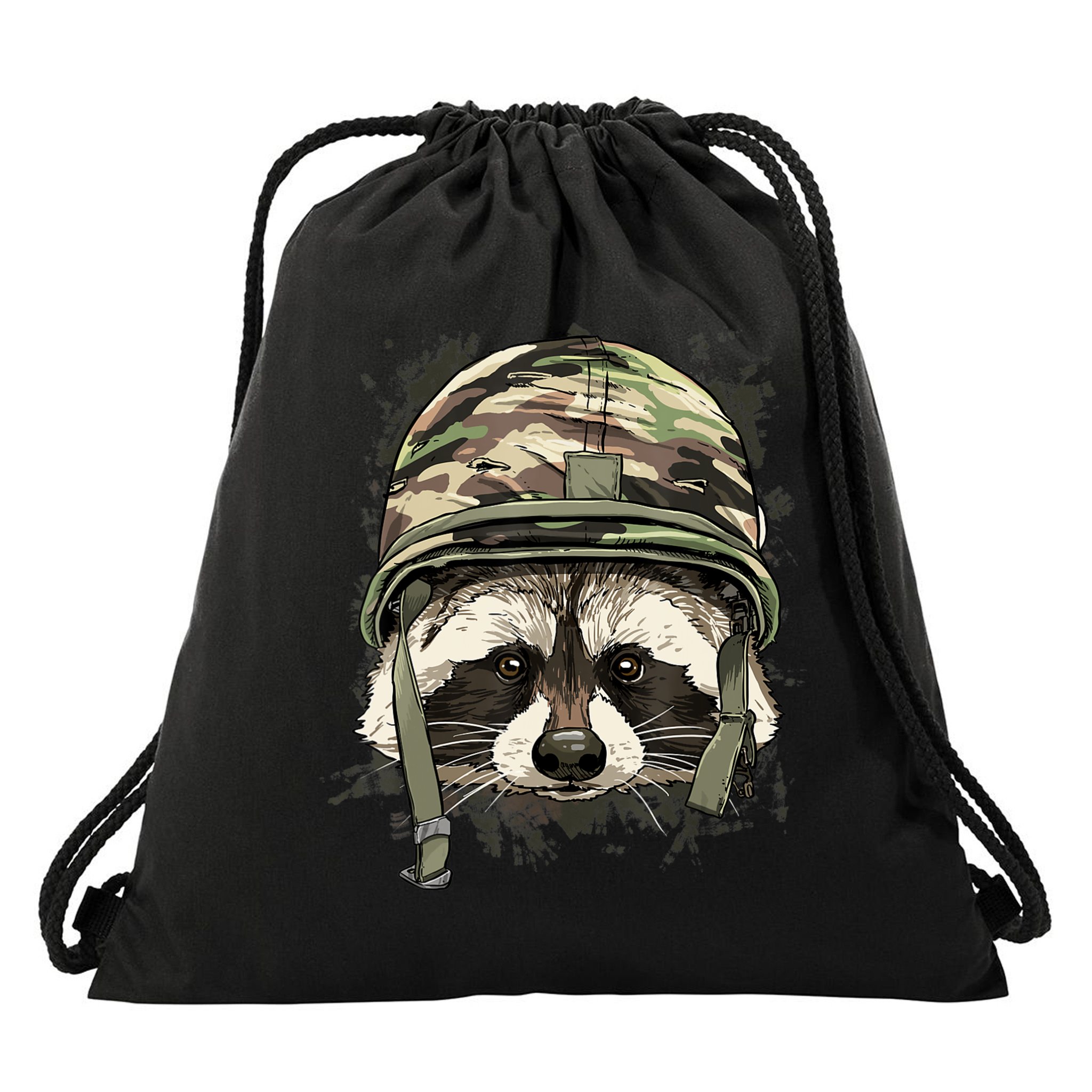 Raccoon Soldier Veteran Army Raccoon American Animal Lover Drawstring Bag
