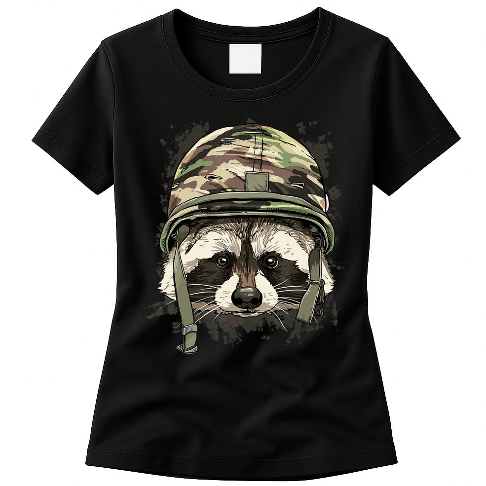 Raccoon Soldier Veteran Army Raccoon American Animal Lover Womens T-Shirt