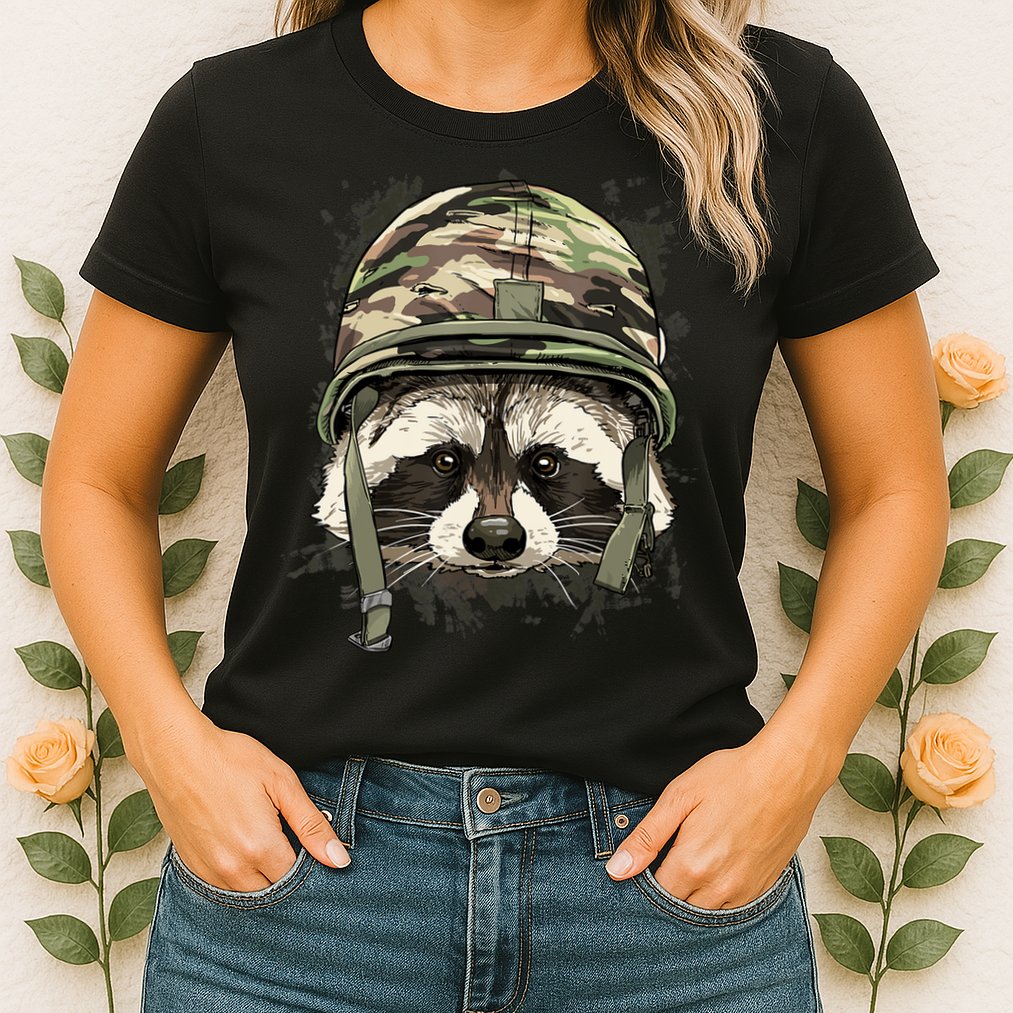 Raccoon Soldier Veteran Army Raccoon American Animal Lover Womens T-Shirt
