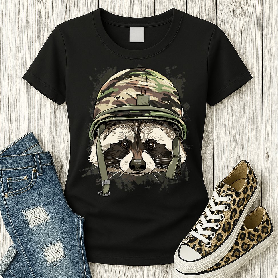 Raccoon Soldier Veteran Army Raccoon American Animal Lover Womens T-Shirt