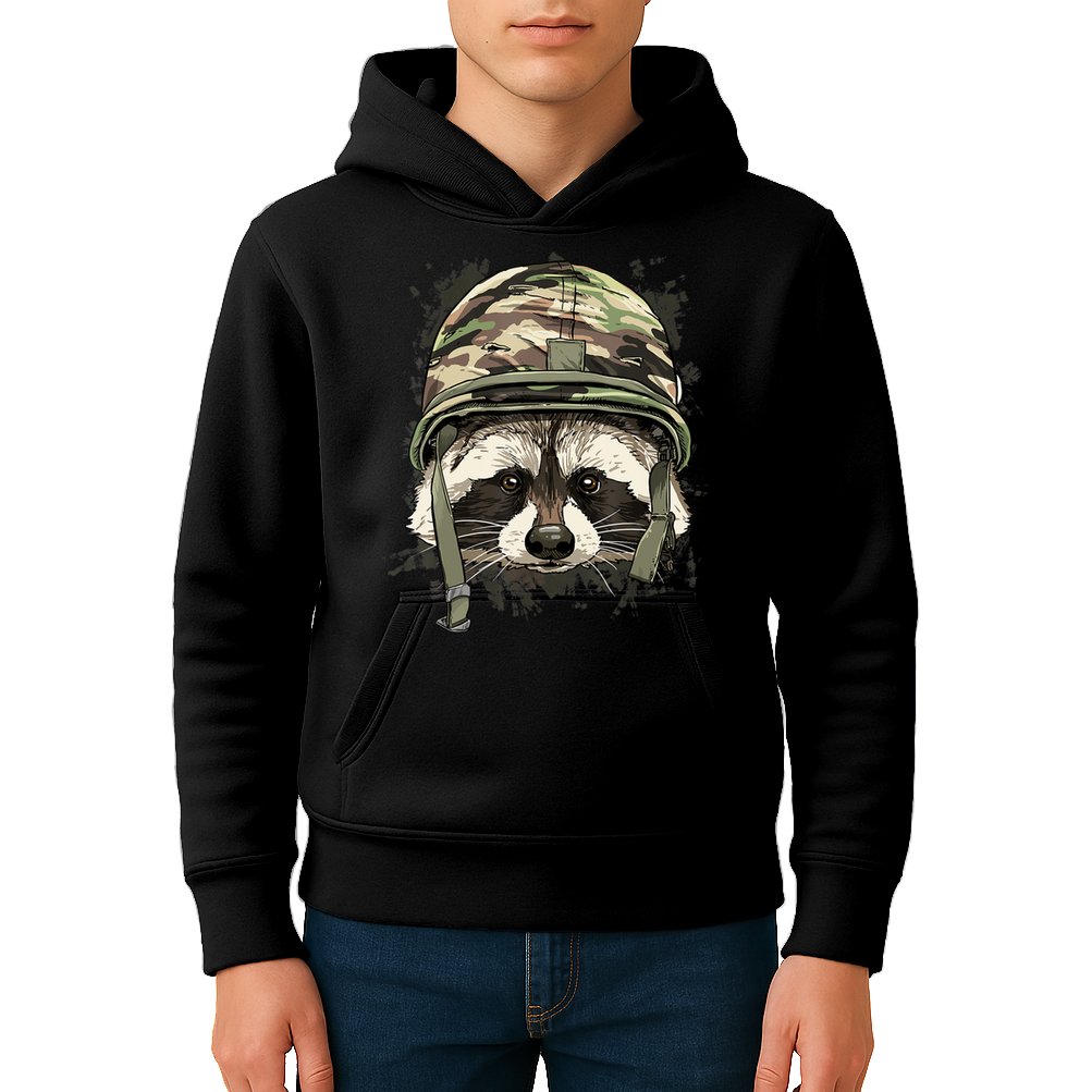 Raccoon Soldier Veteran Army Raccoon American Animal Lover Kids Hoodie