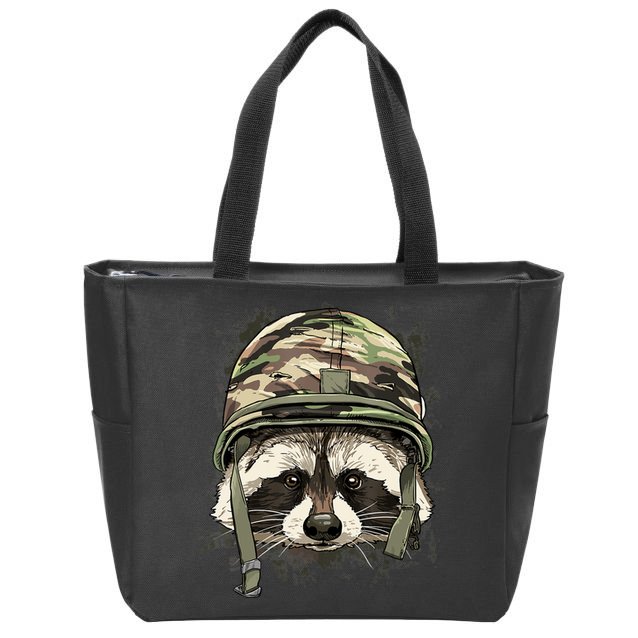 Raccoon Soldier Veteran Army Raccoon American Animal Lover Zip Tote Bag