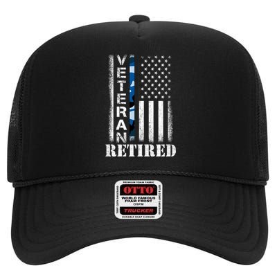 Retired Sailor Veteran Gift Retirement Soldier Patriotic Flag Gift High Crown Mesh Back Trucker Hat