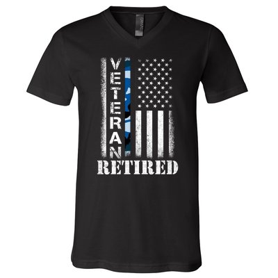 Retired Sailor Veteran Gift Retirement Soldier Patriotic Flag Gift V-Neck T-Shirt